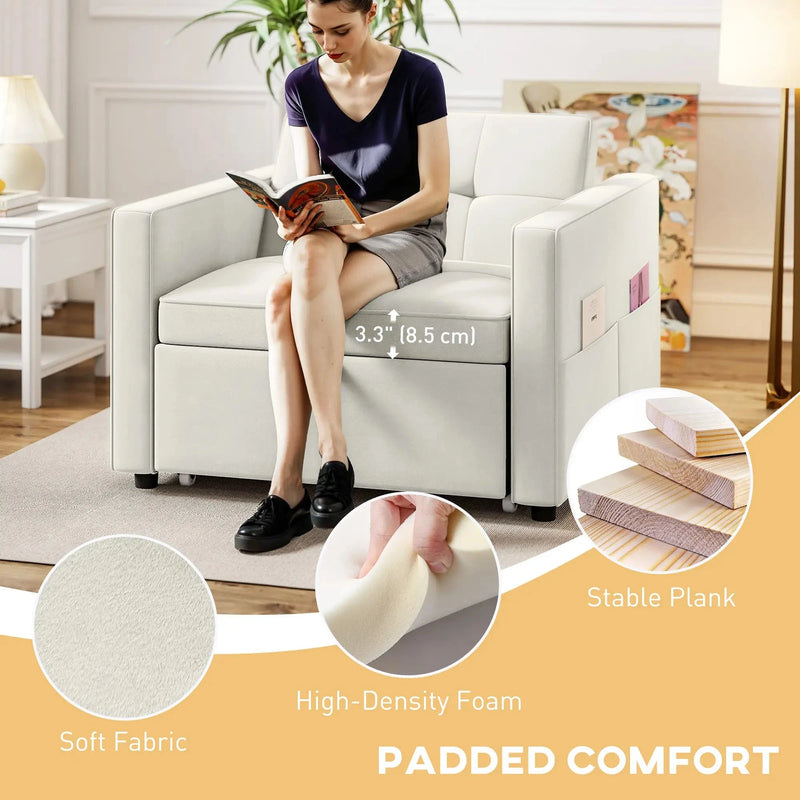 Aosom Sleeper Chair HOMCOM Convertible Pull Out Sleeper Chair with USB - Available in 2 Colours