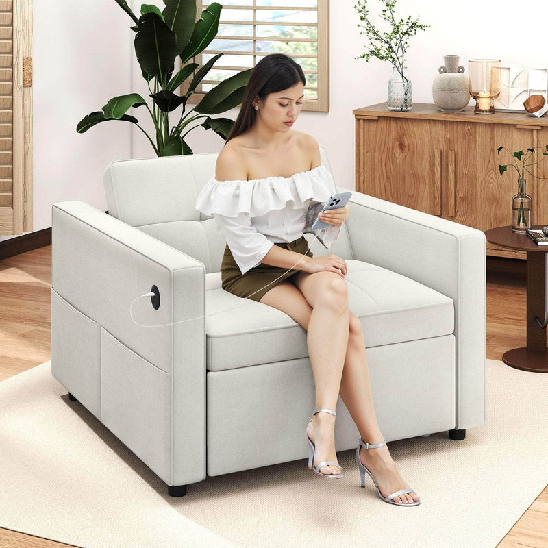 Aosom Sleeper Chair HOMCOM Convertible Pull Out Sleeper Chair with USB - Available in 2 Colours