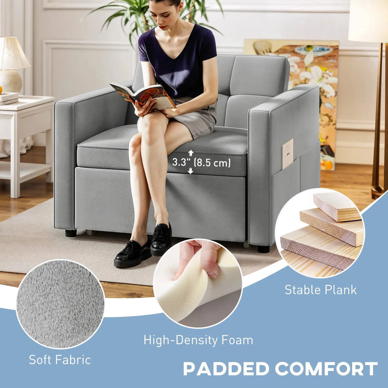 Aosom Sleeper Chair HOMCOM Convertible Pull Out Sleeper Chair with USB - Available in 2 Colours