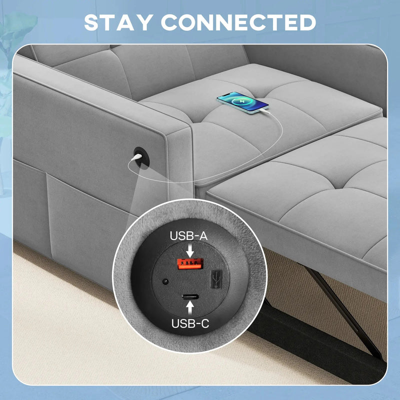 Aosom Sleeper Chair HOMCOM Convertible Pull Out Sleeper Chair with USB - Available in 2 Colours