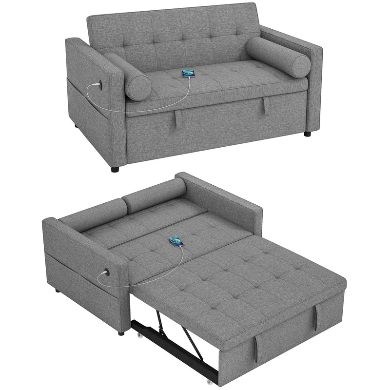 Aosom Sofa Bed HOMCOM Pull Out Sleeper Sofa Bed in Grey