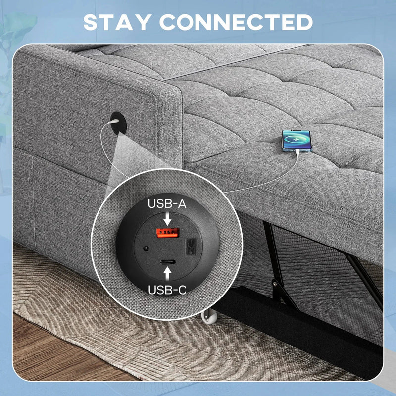 Aosom Sofa Bed HOMCOM Pull Out Sleeper Sofa Bed in Grey