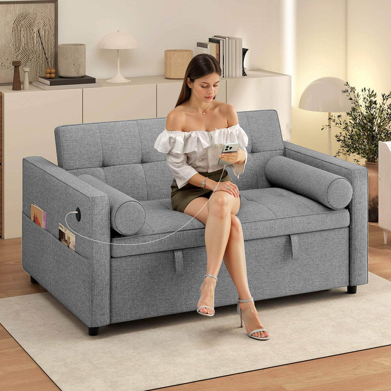 Aosom Sofa Bed HOMCOM Pull Out Sleeper Sofa Bed in Grey