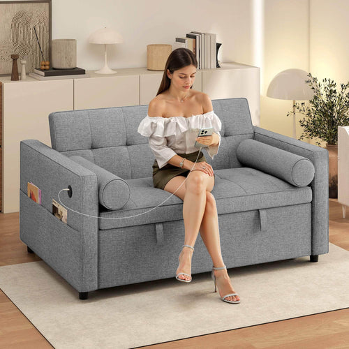 Aosom Sofa Bed HOMCOM Pull Out Sleeper Sofa Bed in Grey