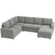 Aosom Sofa Bed HOMCOM Velvet Upholstery U-Shaped Pull Out Sleeper Sofa Bed in Grey