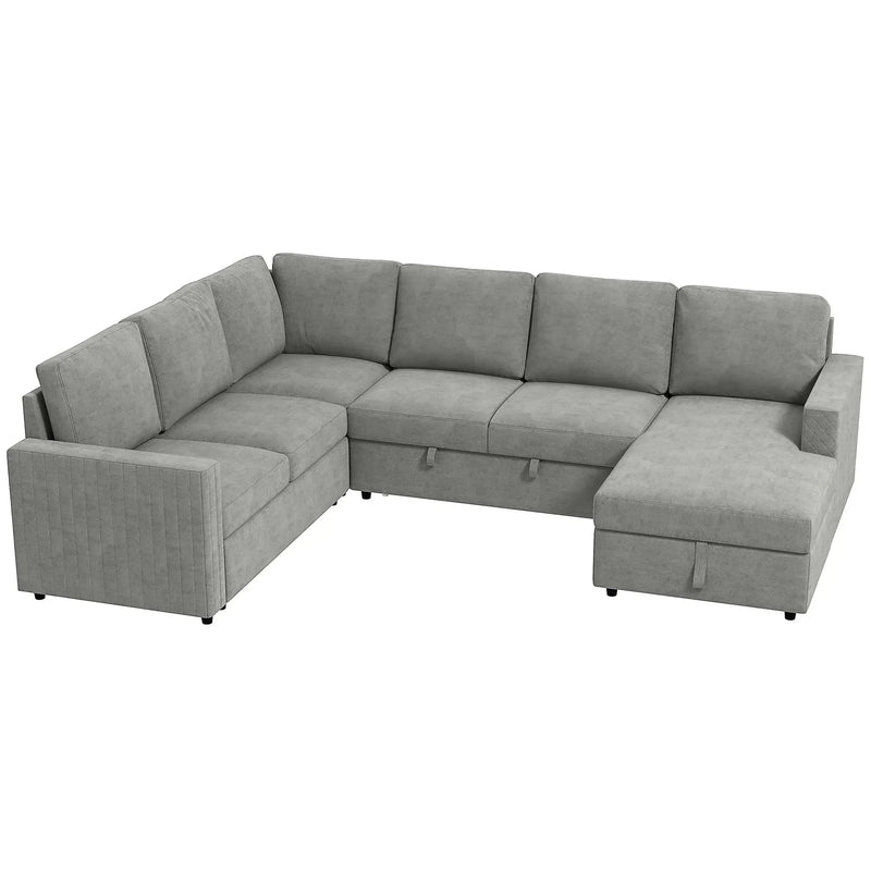 Aosom Sofa Bed HOMCOM Velvet Upholstery U-Shaped Pull Out Sleeper Sofa Bed in Grey
