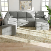 Aosom Sofa Bed HOMCOM Velvet Upholstery U-Shaped Pull Out Sleeper Sofa Bed in Grey