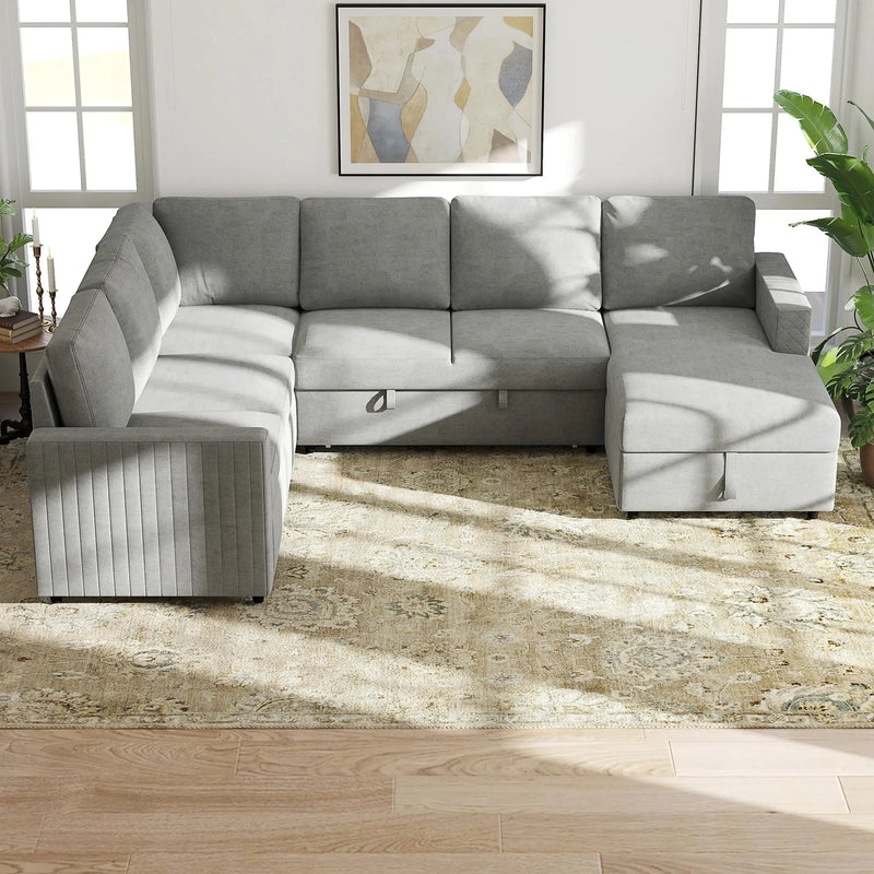 Aosom Sofa Bed HOMCOM Velvet Upholstery U-Shaped Pull Out Sleeper Sofa Bed in Grey