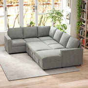 Aosom Sofa Bed HOMCOM Velvet Upholstery U-Shaped Pull Out Sleeper Sofa Bed in Grey