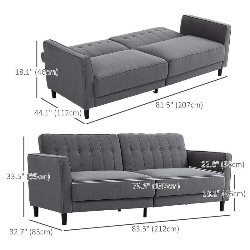 Aosom Sofa Button Tufted Fabric Convertible Sofa Bed with Adjustable Back - Available in 3 Colours