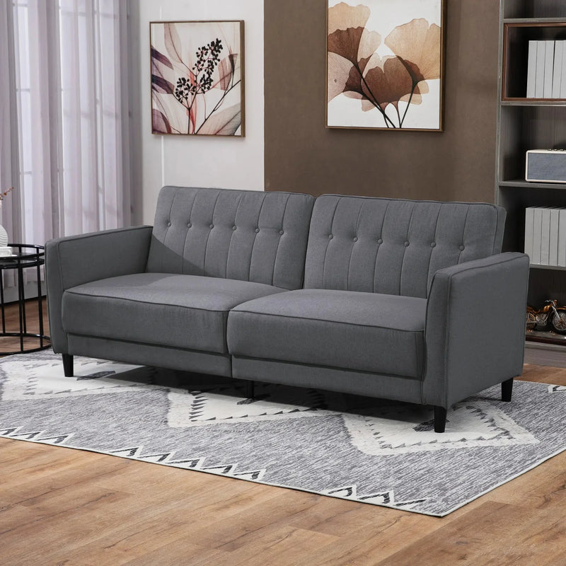 Aosom Sofa Button Tufted Fabric Convertible Sofa Bed with Adjustable Back - Available in 3 Colours