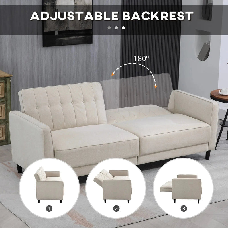 Aosom Sofa Button Tufted Fabric Convertible Sofa Bed with Adjustable Back - Available in 3 Colours