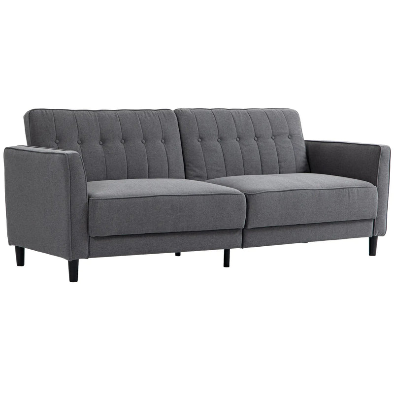 Aosom Sofa Charcoal Grey Button Tufted Fabric Convertible Sofa Bed with Adjustable Back - Available in 3 Colours