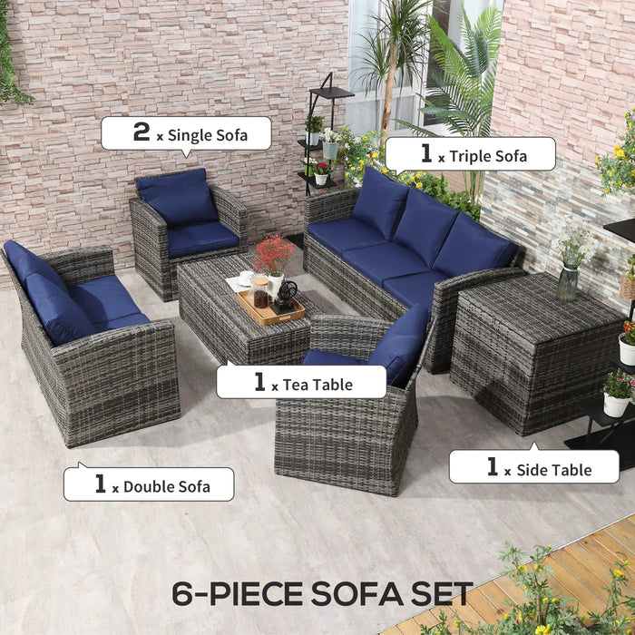 Aosom Sofa Set 6 Piece Outdoor Patio Rattan Wicker Conversation Sofa Set with Storage Coffee Table and End Table - Available in 2 Colours