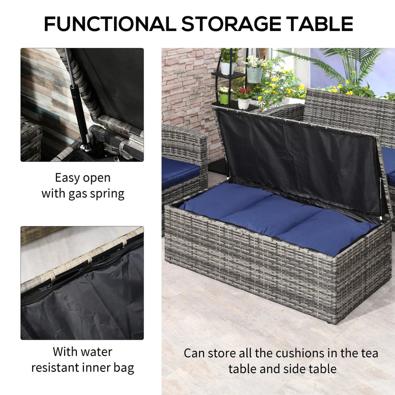 Aosom Sofa Set 6 Piece Outdoor Patio Rattan Wicker Conversation Sofa Set with Storage Coffee Table and End Table - Available in 2 Colours