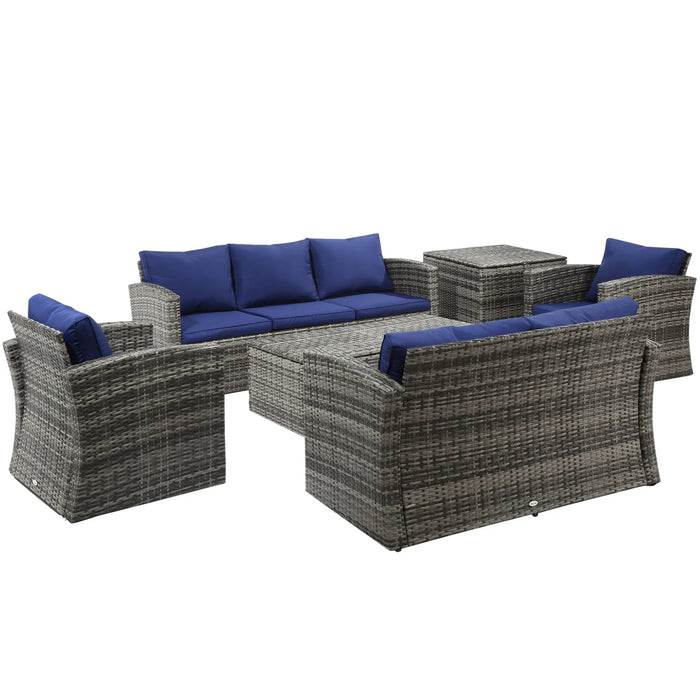 Aosom Sofa Set Blue 6 Piece Outdoor Patio Rattan Wicker Conversation Sofa Set with Storage Coffee Table and End Table - Available in 2 Colours