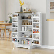 Aosom Storage Cabinet Farmhouse Kitchen Storage Cabinet with Doors and Adjustable Shelves in Cream White