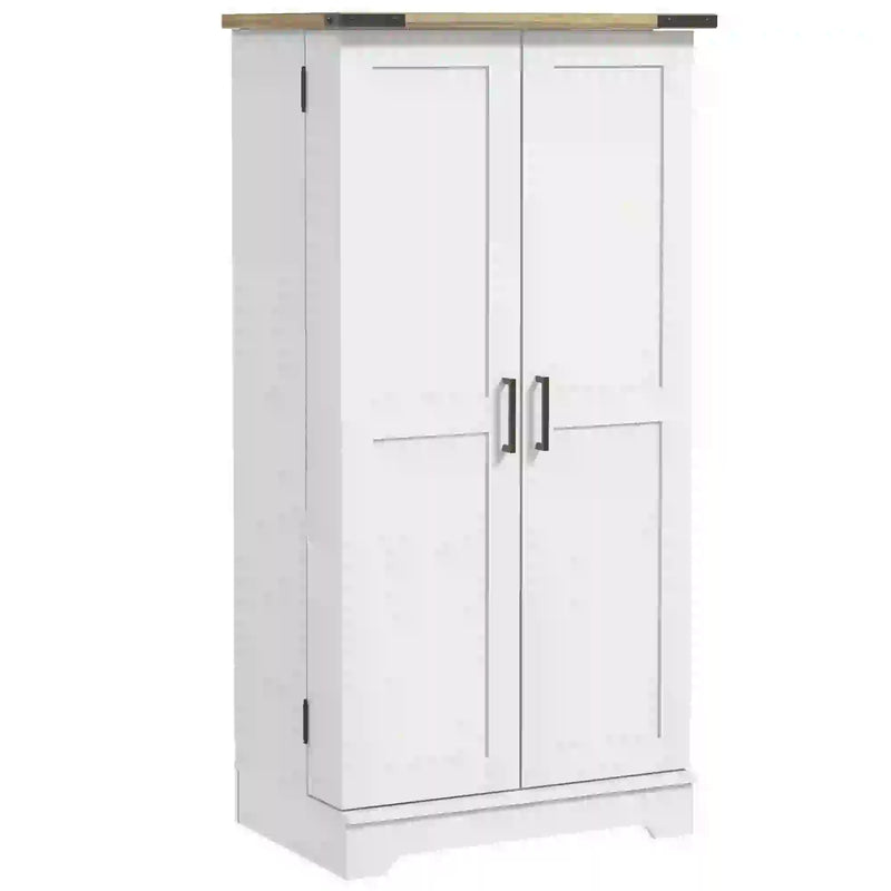 Aosom Storage Cabinet Farmhouse Kitchen Storage Cabinet with Doors and Adjustable Shelves in Cream White