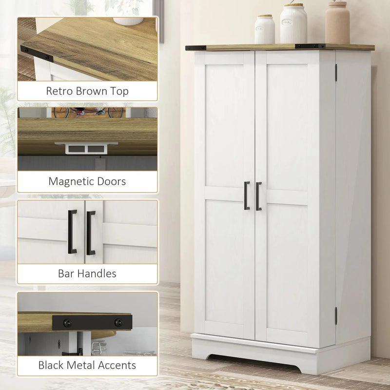 Aosom Storage Cabinet Farmhouse Kitchen Storage Cabinet with Doors and Adjustable Shelves in Cream White