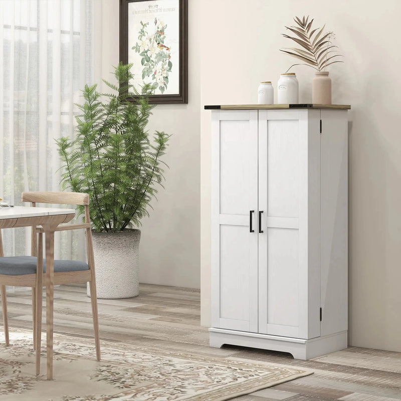 Aosom Storage Cabinet Farmhouse Kitchen Storage Cabinet with Doors and Adjustable Shelves in Cream White