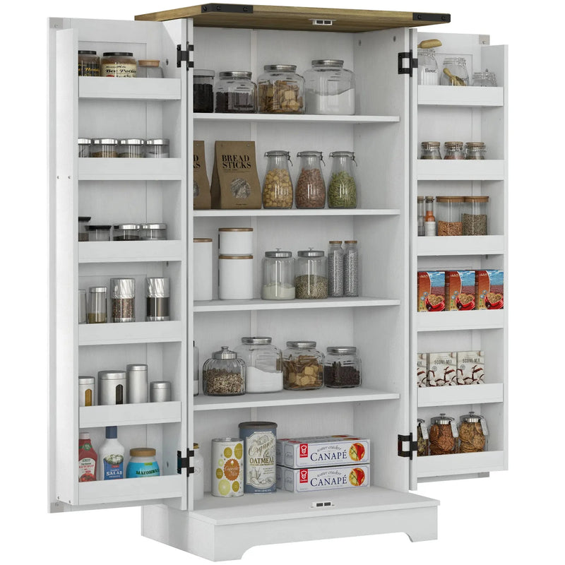 Aosom Storage Cabinet Farmhouse Kitchen Storage Cabinet with Doors and Adjustable Shelves in Cream White
