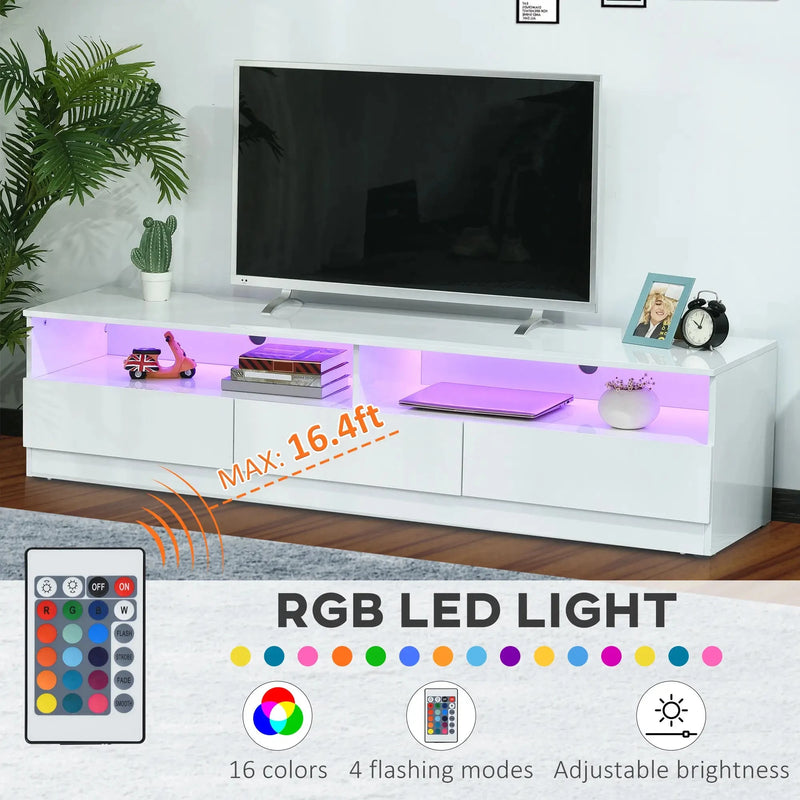 Aosom TV Stand Led Lighted TV Stand For Up To 75" TV with Storage Drawers - Available in 2 Colours