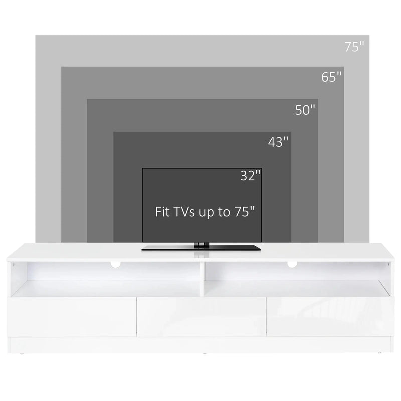 Aosom TV Stand Led Lighted TV Stand For Up To 75" TV with Storage Drawers - Available in 2 Colours