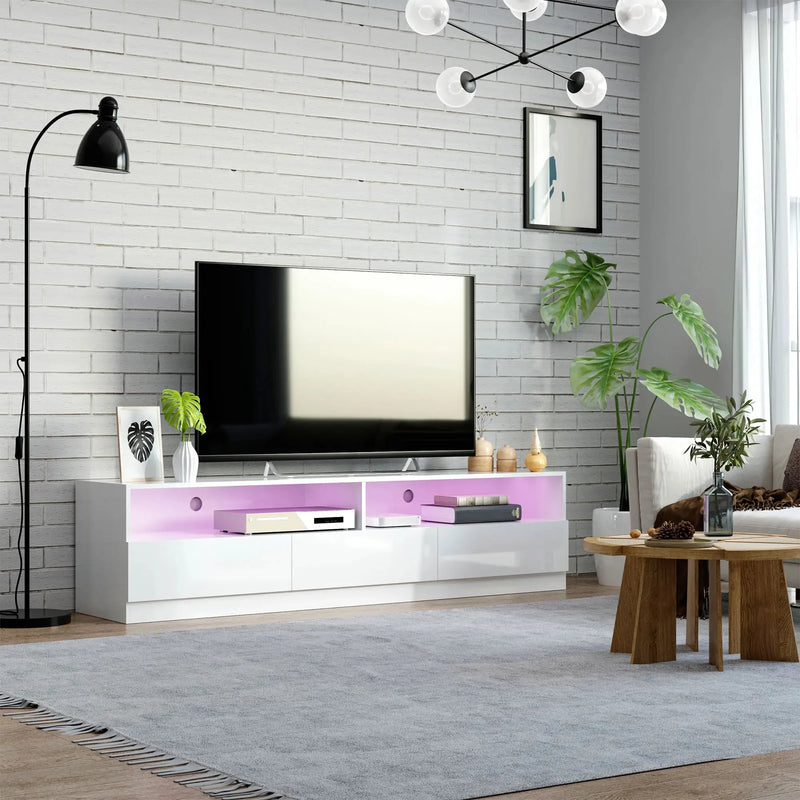 Aosom TV Stand Led Lighted TV Stand For Up To 75" TV with Storage Drawers - Available in 2 Colours