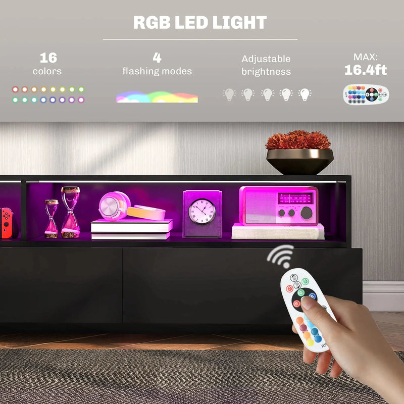 Aosom TV Stand Led Lighted TV Stand For Up To 75" TV with Storage Drawers - Available in 2 Colours