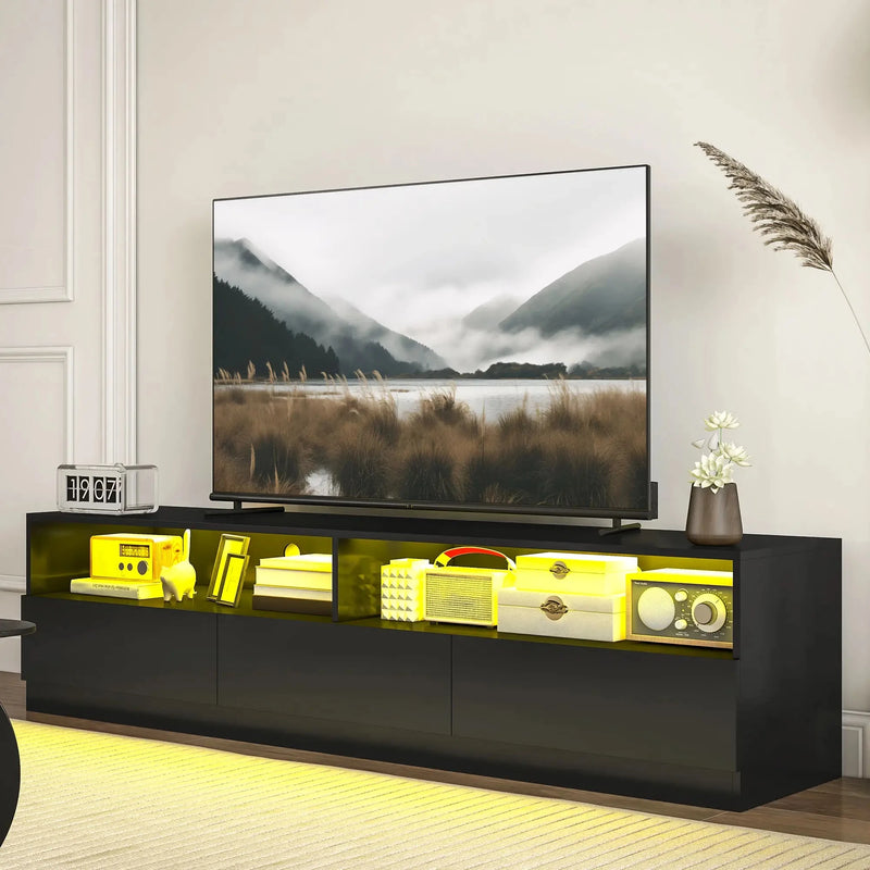 Aosom TV Stand Led Lighted TV Stand For Up To 75" TV with Storage Drawers - Available in 2 Colours