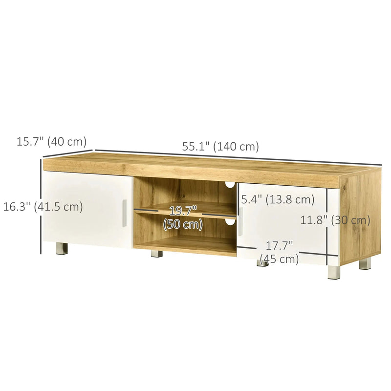 Aosom TV Stand Modern TV Stand For Up To 63" TV With Storage Shelves in Oak and White