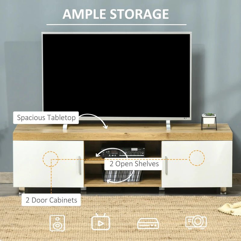 Aosom TV Stand Modern TV Stand For Up To 63" TV With Storage Shelves in Oak and White