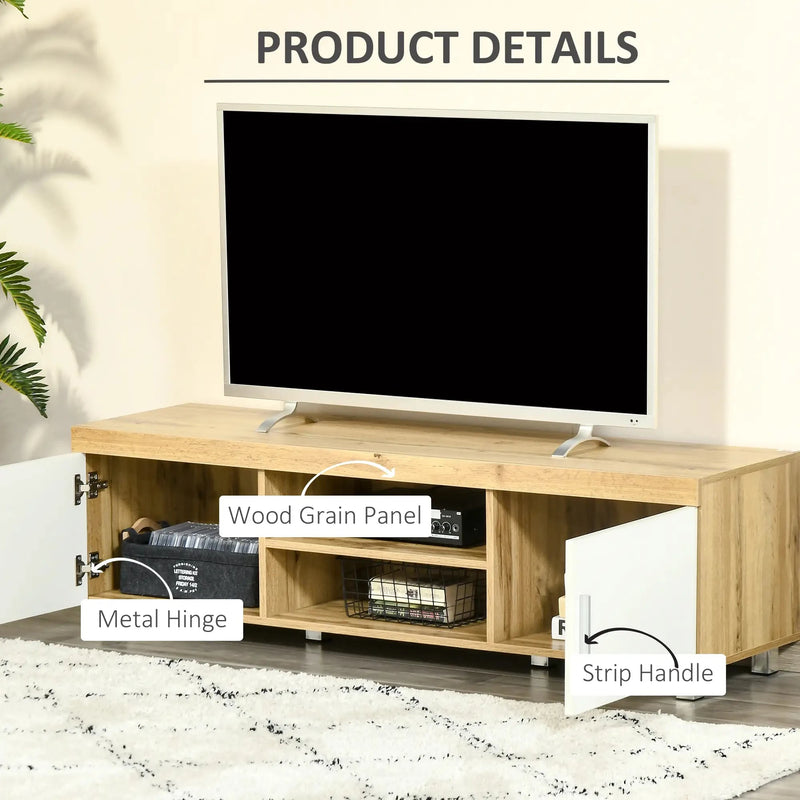 Aosom TV Stand Modern TV Stand For Up To 63" TV With Storage Shelves in Oak and White