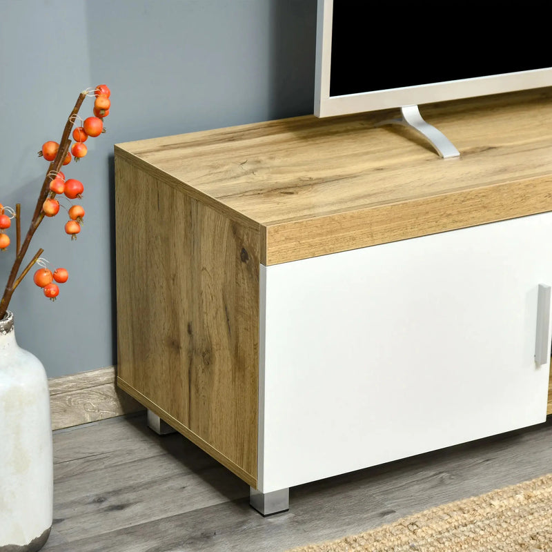 Aosom TV Stand Modern TV Stand For Up To 63" TV With Storage Shelves in Oak and White