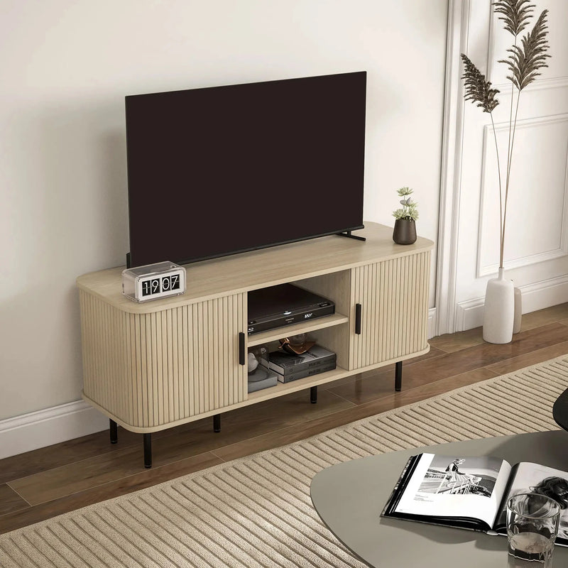 Aosom TV Stand TV Stand For Up To 55" TV with Storage Shelves and Cabinets in Oak Tone