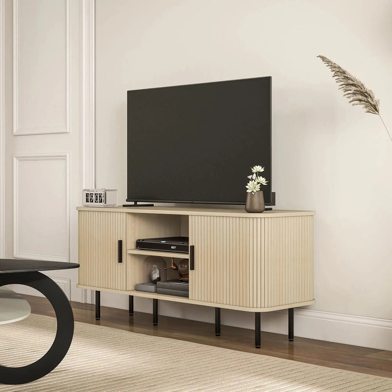 Aosom TV Stand TV Stand For Up To 55" TV with Storage Shelves and Cabinets in Oak Tone