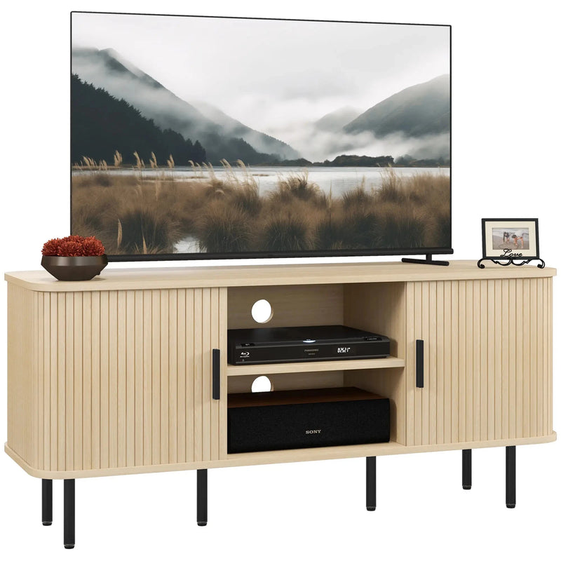 Aosom TV Stand TV Stand For Up To 55" TV with Storage Shelves and Cabinets in Oak Tone