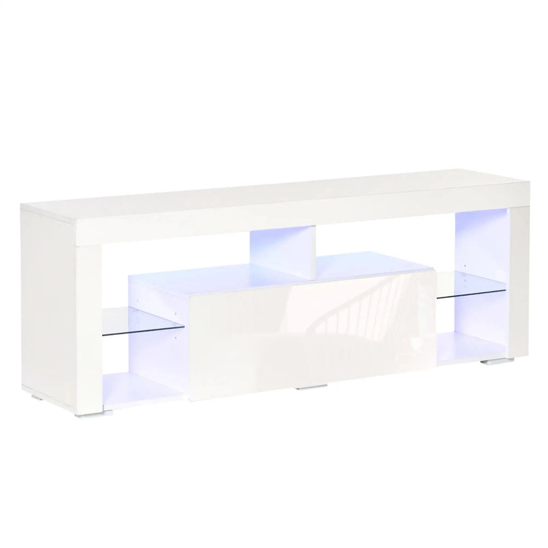 Aosom TV Stand White (55"W x 13.75"D x 20.5"H) TV Stand With Led Lights And Storage Shelves - Available in 4 Colours