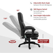 Aosom Vinsetto Office Chair High Back 6-Point Vibration Massage Reclining 360° Swivel Height Adjustable with Retractable Footrest