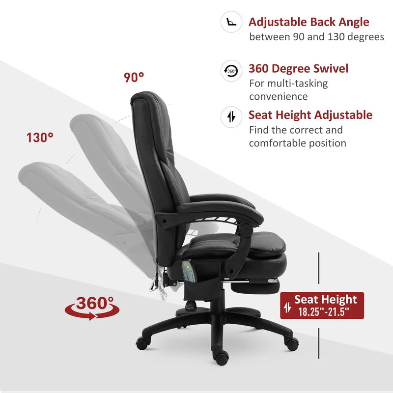 Aosom Vinsetto Office Chair High Back 6-Point Vibration Massage Reclining 360° Swivel Height Adjustable with Retractable Footrest