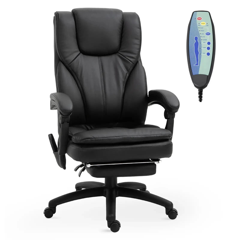 Aosom Vinsetto Office Chair High Back 6-Point Vibration Massage Reclining 360° Swivel Height Adjustable with Retractable Footrest