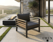 CIEUX Club Chair Avignon Outdoor Patio Aluminum Metal Club Chair in Midnight Grey with Sunbrella Cushions in Canvas Charcoal