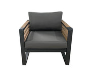 CIEUX Club Chair Canvas Charcoal Avignon Outdoor Patio Aluminum Metal Club Chair in Midnight Grey with Sunbrella Cushions in Canvas Charcoal