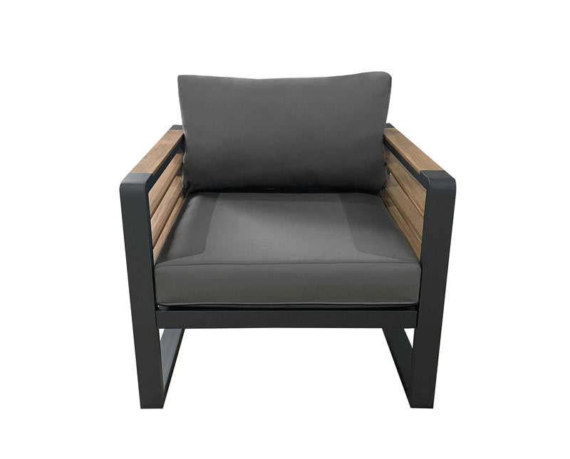 CIEUX Club Chair Canvas Charcoal Avignon Outdoor Patio Aluminum Metal Club Chair in Midnight Grey with Sunbrella Cushions in Canvas Charcoal