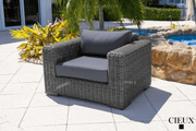 CIEUX Club Chair Canvas Charcoal Champagne Outdoor Patio Wicker Club Chair in Grey with Sunbrella Cushions - Available in 2 Colours