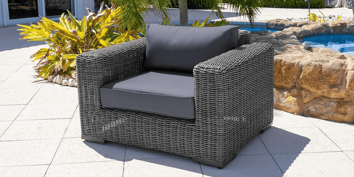 CIEUX Champagne Outdoor Patio Wicker Club Chair in Grey with