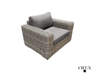 CIEUX Club Chair Champagne Outdoor Patio Wicker Club Chair in Grey with Sunbrella Cushions - Available in 2 Colours