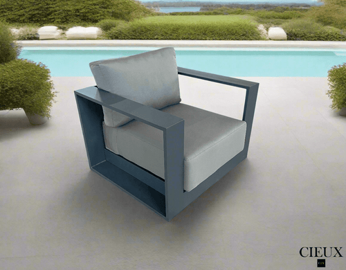 CIEUX Club Chair Lyon Outdoor Patio Aluminum Metal Club Chair in Midnight Grey with Sunbrella Cushions - Available in 2 Colours