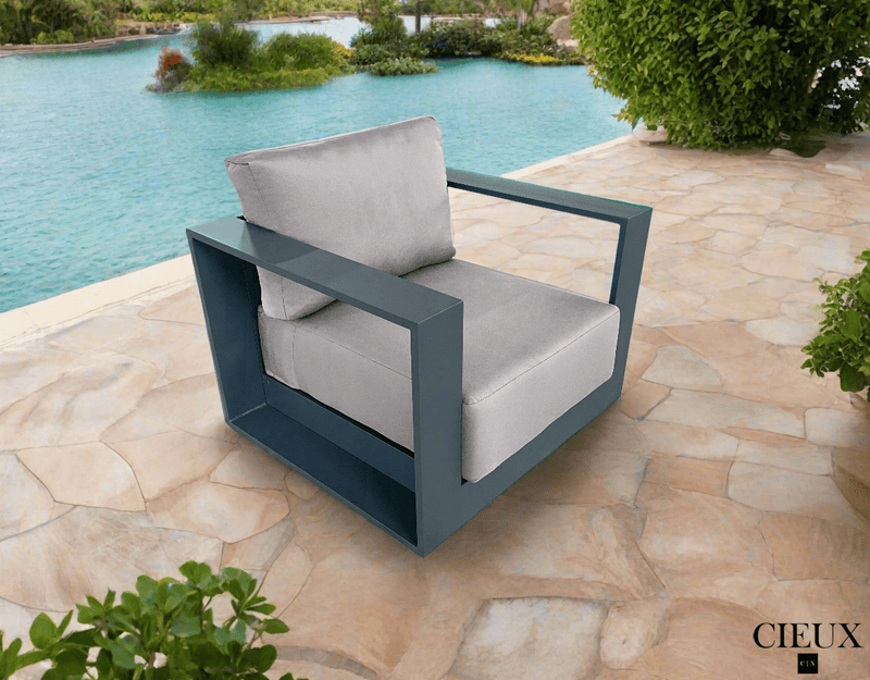 CIEUX Club Chair Lyon Outdoor Patio Aluminum Metal Club Chair in Midnight Grey with Sunbrella Cushions - Available in 2 Colours