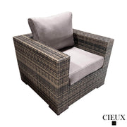 CIEUX Club Chair Valence Outdoor Patio Wicker Club Chair in Brown with Sunbrella Canvas Taupe Cushions
